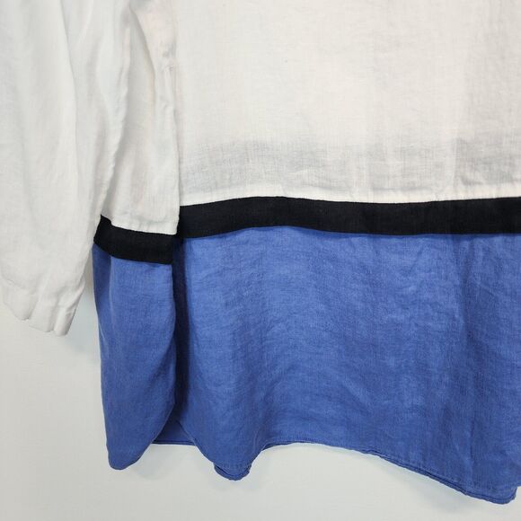 J.Jill Linen Colorblock Tunic Size XL Blue White 3/4 Sleeve Round Neck Coastal - Picture 9 of 16